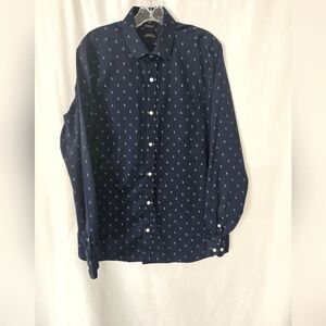 RW&Co.  Athletic Fit Button Down Blue Print Cotton Shirt  Size 15-15.5 T